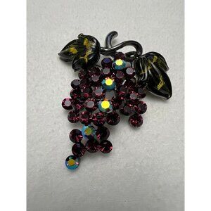 Womens Crystal Grapes Brooch Pin Dark Green Purple Pin Clothing Accessories 3"